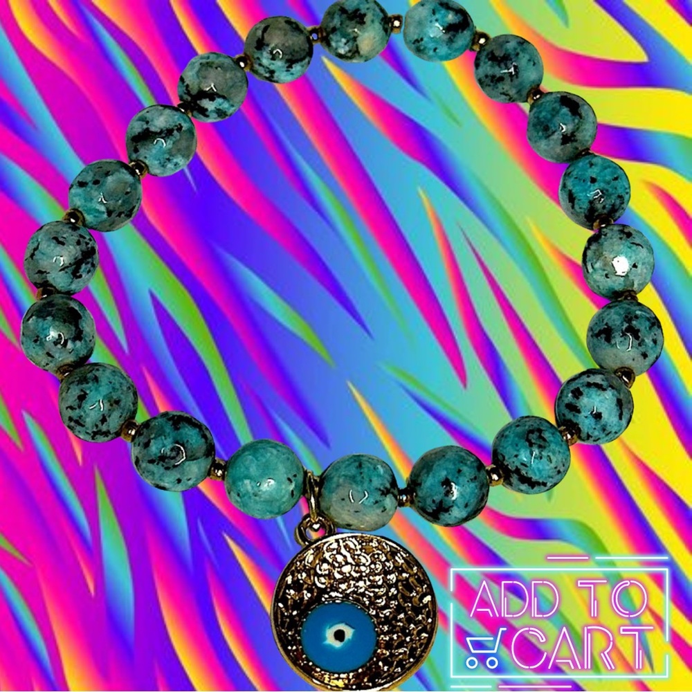 Blue Stone Evil Eye Bracelet - Ward off Negativity in Gold-Tone Elegance